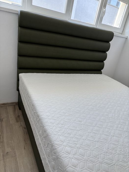 Pat boxspring 160x200, piele naturala, cu saltea premium