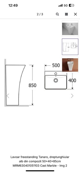 Lavoar baie compozit freestanding