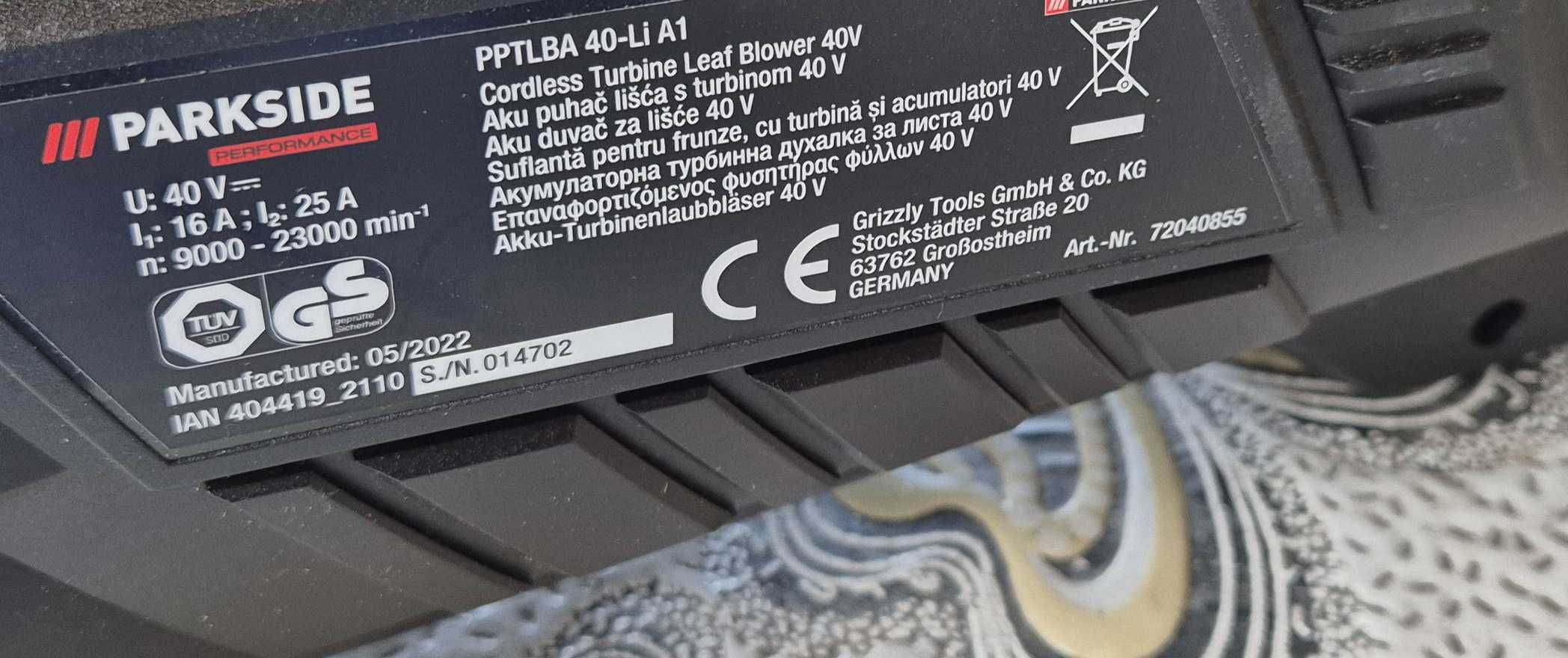 PARKSIDE PERFORMANCE® духалка за листа Безчеткова PPTLBA 40-Li A1