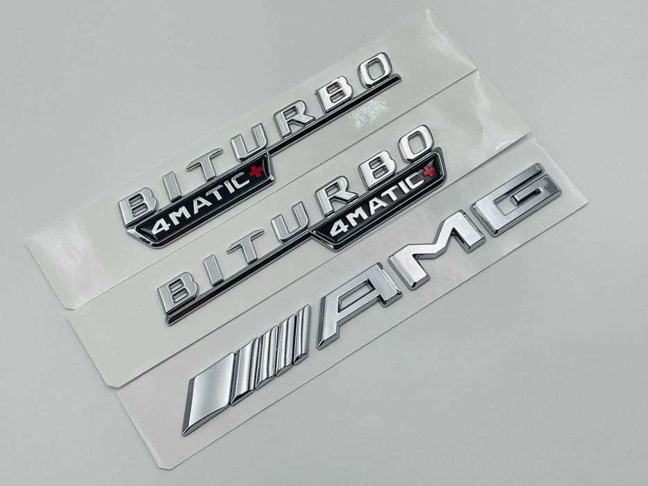 Set Embleme Compatibile Mercedes biturbo 4matic+ AMG crom