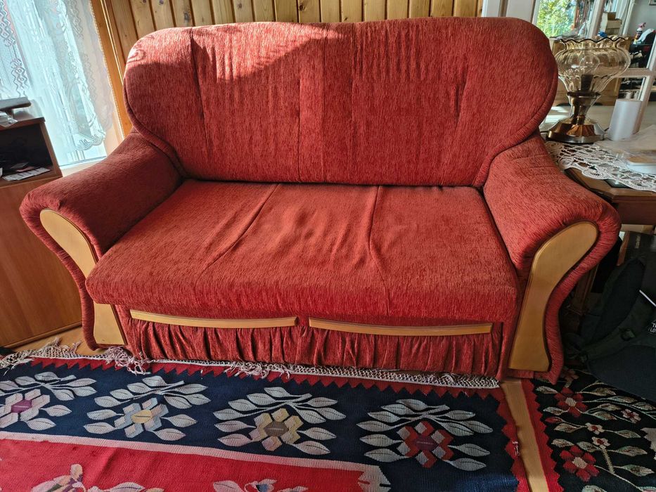 Canapea de 2 locuri, rosu-orange, extensibilă