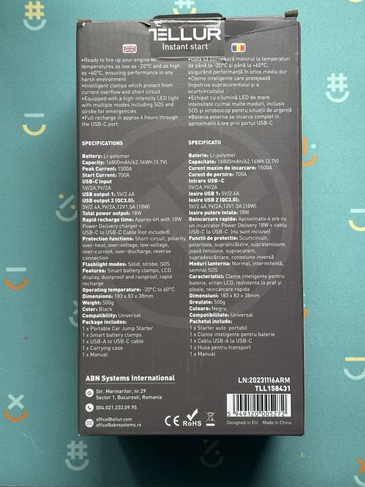 Jump Starter / baterie externa / lantera Tellur