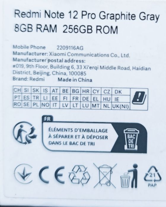 Xiaomi redmi note 12 pro 8+8/256 Gb