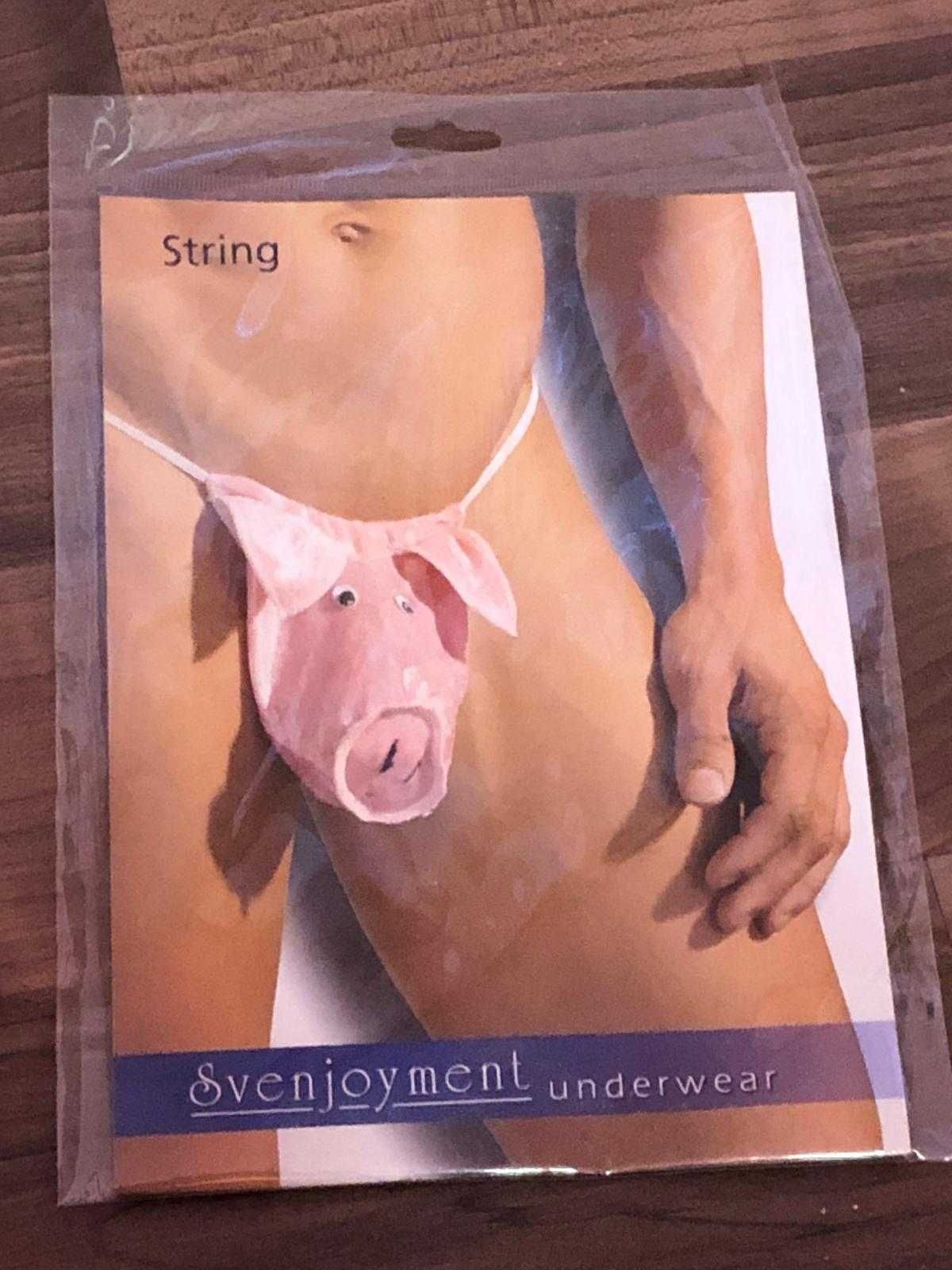 Chiloți tanga bărbați Pig Men's String, roz - S/L