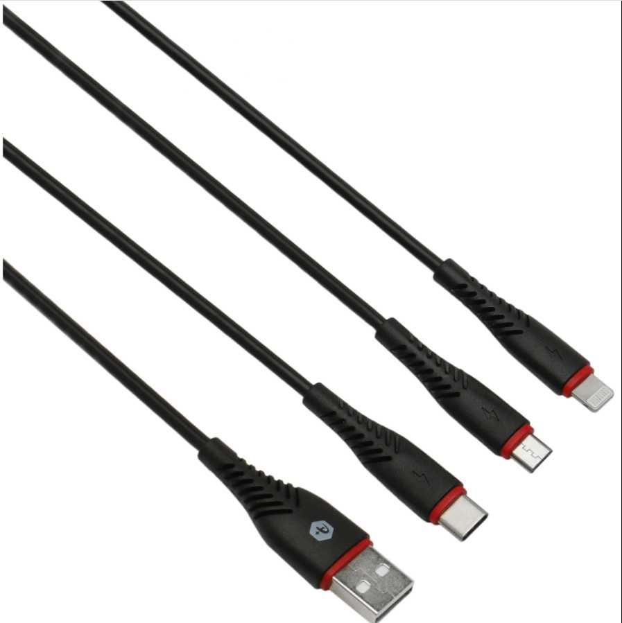 Cablu de incarcare A+ 3 in 1  - Micro USB Lightning Apple Type C 1 m