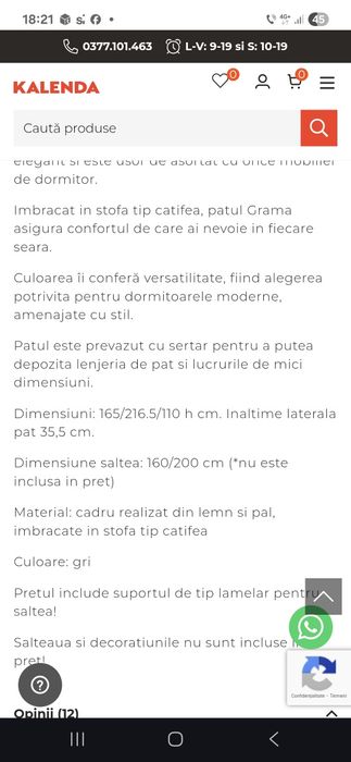 Cardu pat tapițat cu catifea gri plus somiera fixa