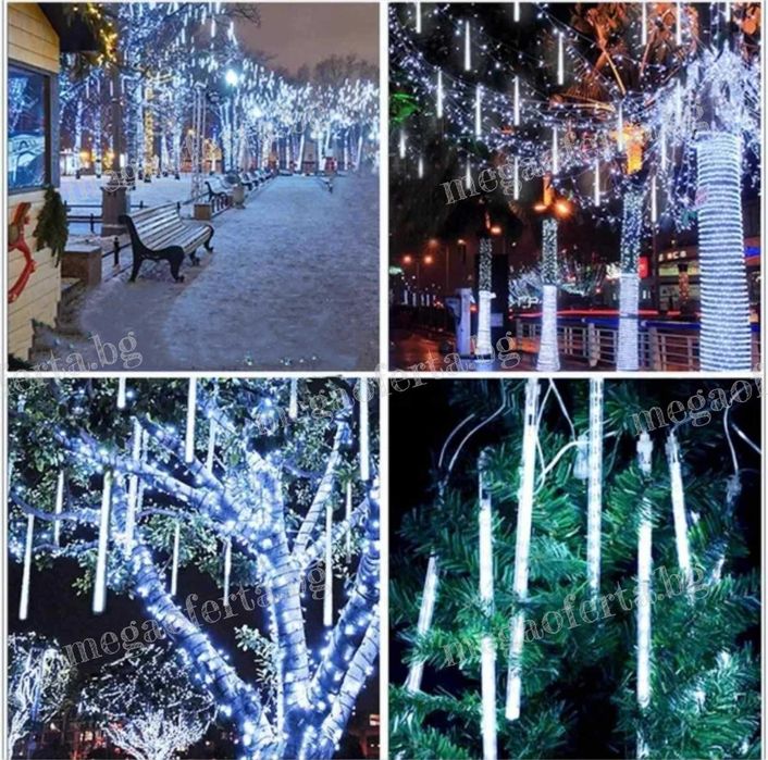 Светещи Лед Висулки Падащ Сняг за Коледна Украса 8Бр.х48см.