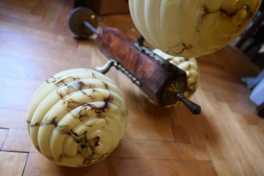 Lustra Lustre Art Deco Ornamente Lemn Metal Bronz Sticla Vintage Retro