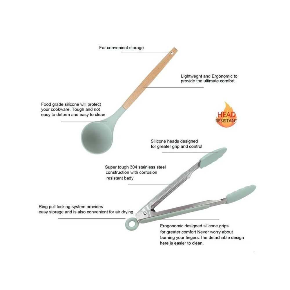 2776 Комплект аксесоари за готвене Силиконови с дървени дръжки