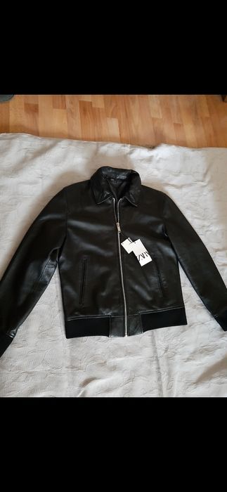 Geaca de piele naturala Aviator Zara cu guler detasabil blană ,L-XL