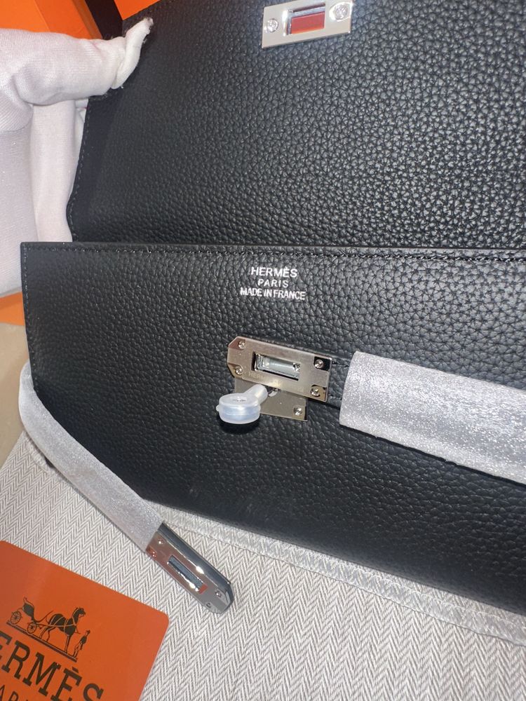 Portofel Hermes Kelly Black/Piele naturala 100%/Punga/Cutie Hermes