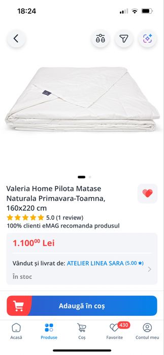 Pilota matase primavara-toamna 180x200 valeria home