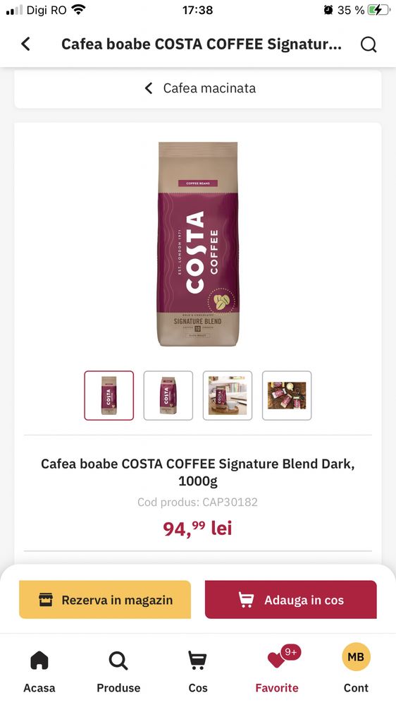 Cafea boabe COSTA Signature Blend, prăjire intensa, 1KG