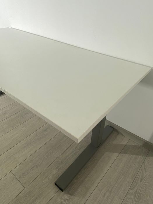 Birou 180x80 cm, Blat Alb Mat și Cadru Metalic Gri Industrial