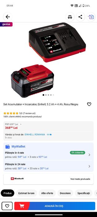 Kit Acumulator Einhell 5.2ah + încărcător rapid, nou cu garanție