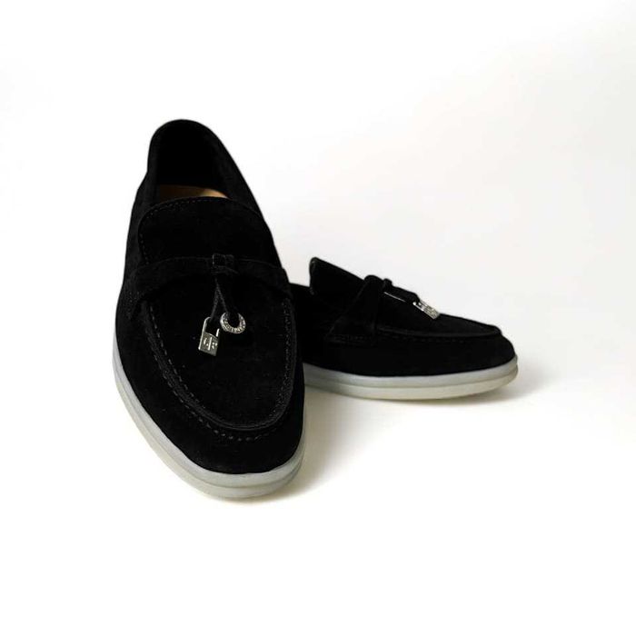 Дизайнерски дамски мокасини в черен естествен велур