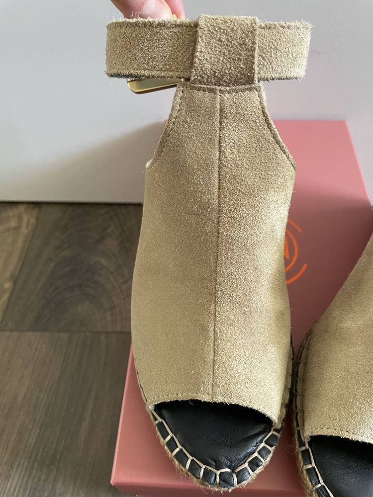 Sandale platforma, 9 cm, piele intoarsa, bej, marimea 37 (23 cm), noi