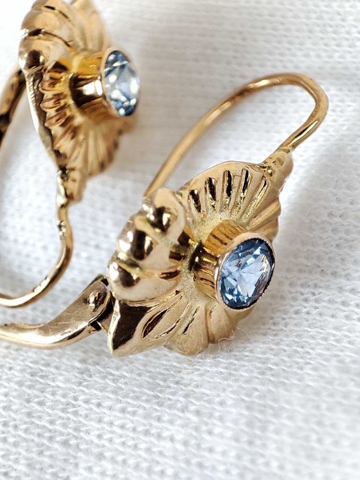 Cercei Aur 14K Ungaria Cu Topaz Albastru +