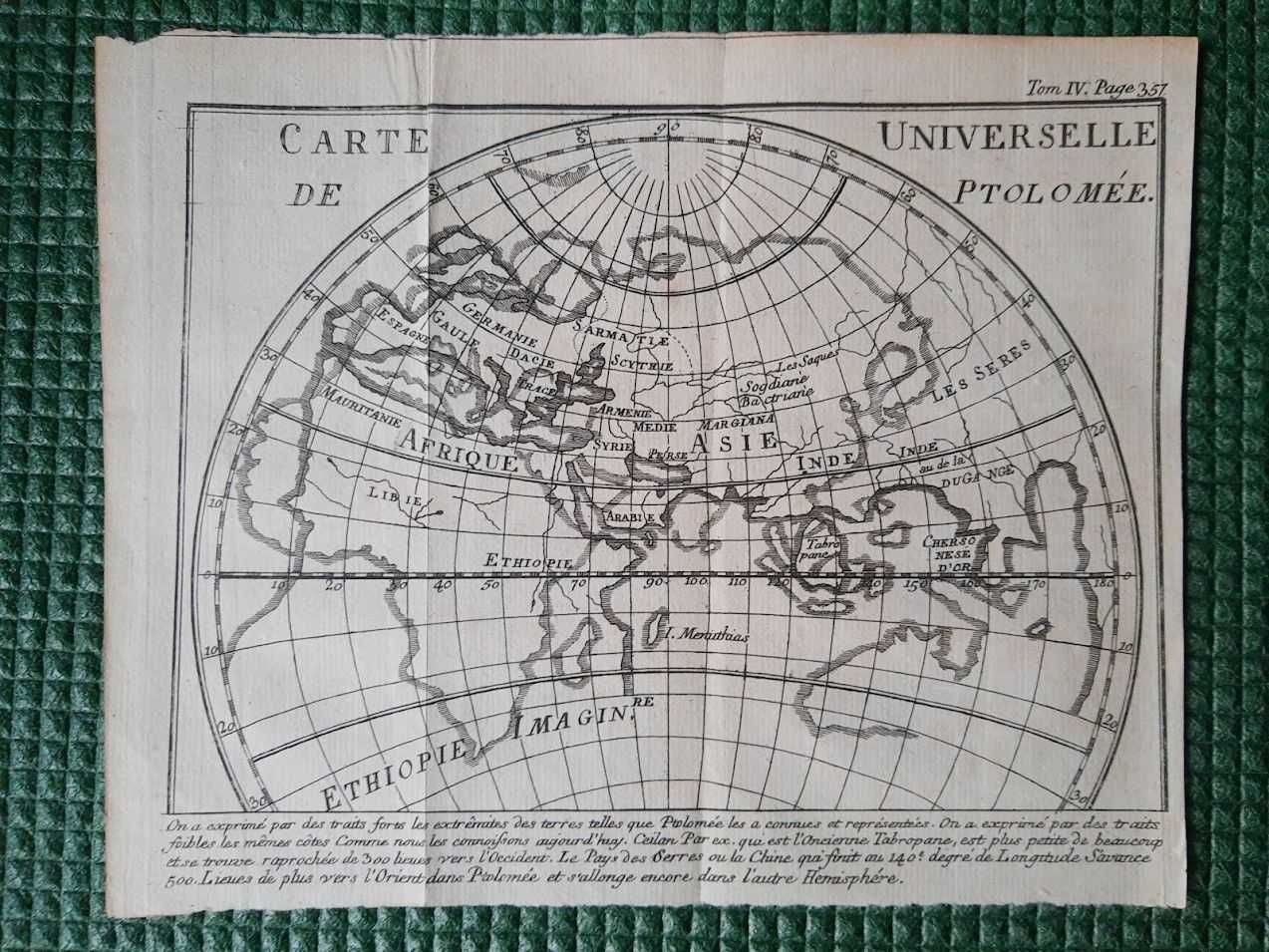 Harta a Lumii Antice, dupa Ptolemeu, tiparita in 1739