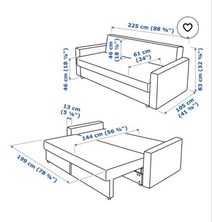 3-местен (троен) разтегателен диван IKEA FRIHETEN дамаска СИВ