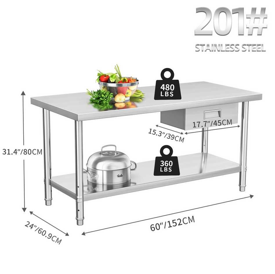Masa inox 90-120-140-160-180-200cm cu polita SUPER CALITATE mese noi