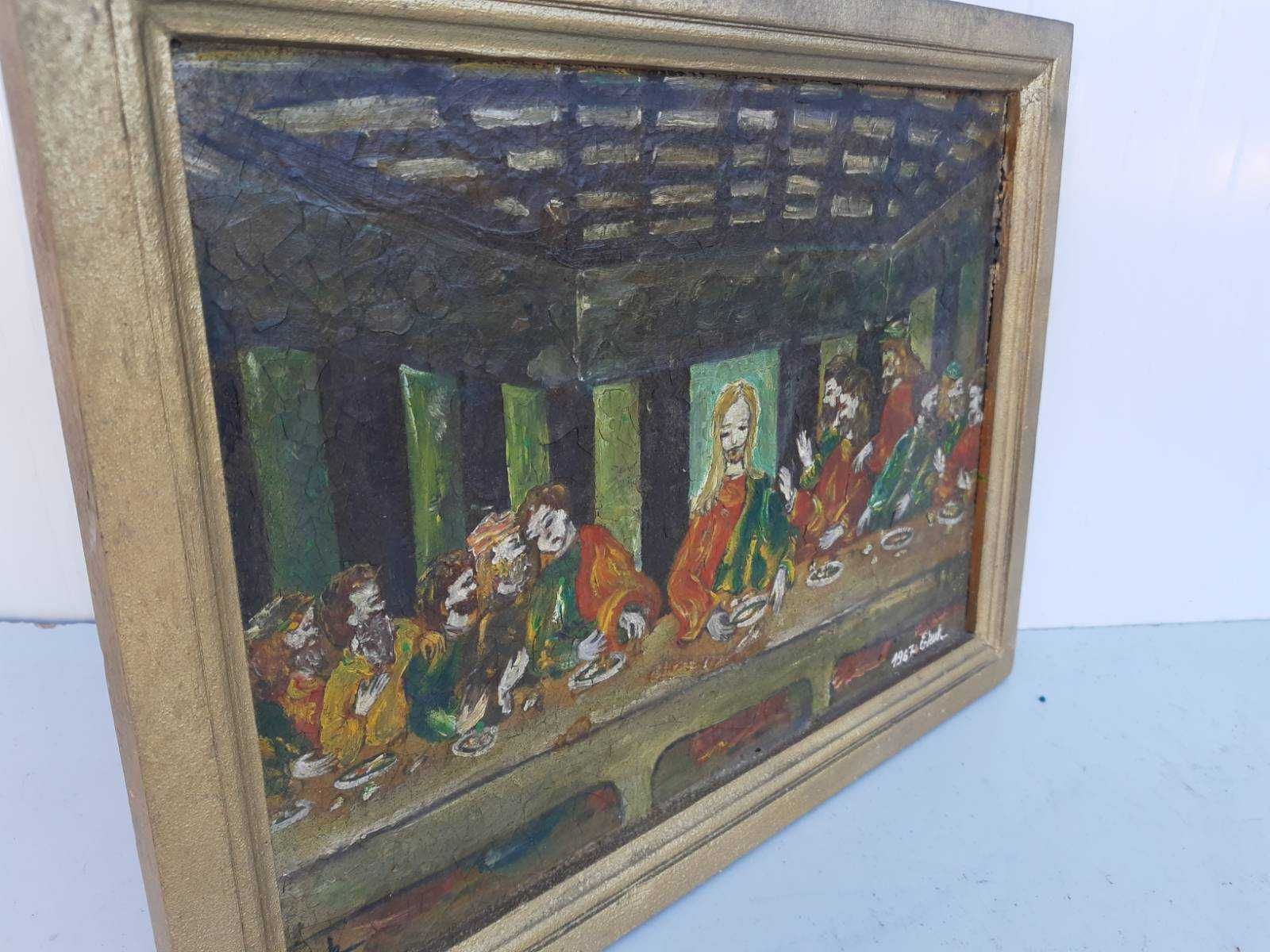 Стара картина с рамка Елена Николова 1967г Тайната Вечеря на фазер