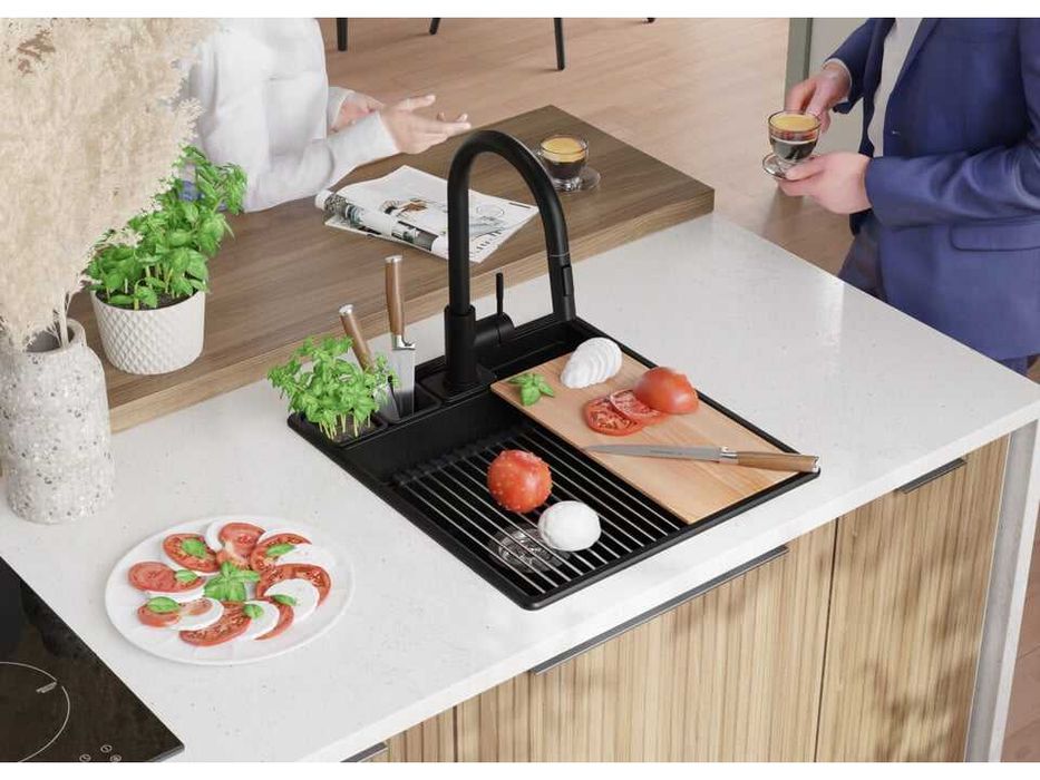 Черна кухненска гранитна мивка Ню Йорк 50 Multispace 480 x 530 мм