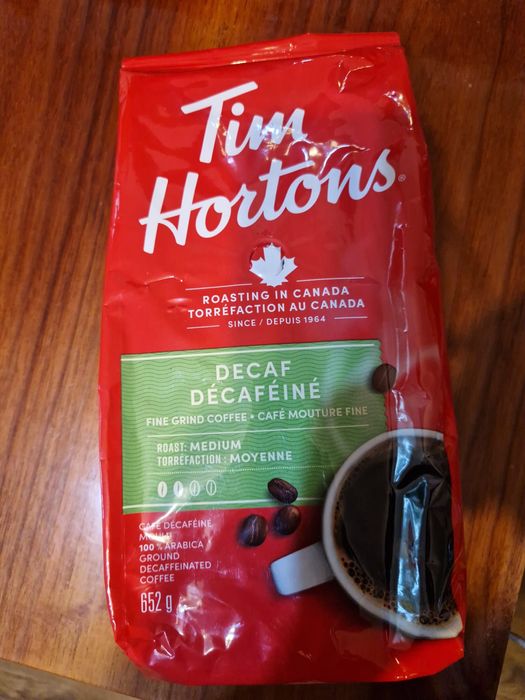 Pungă de cafea măcinată decofeinizată Tim Hortons, prăjită mediu