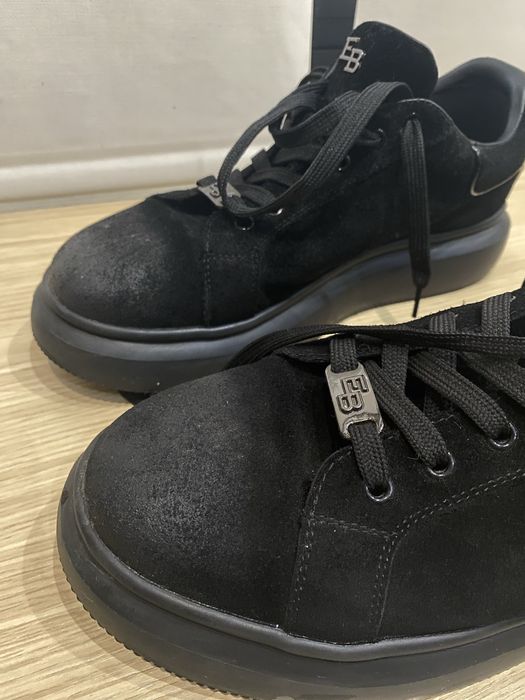 Sneakers Barbati Enzo Bertini Negri din Piele Intoarsa cu Logo Embolsa