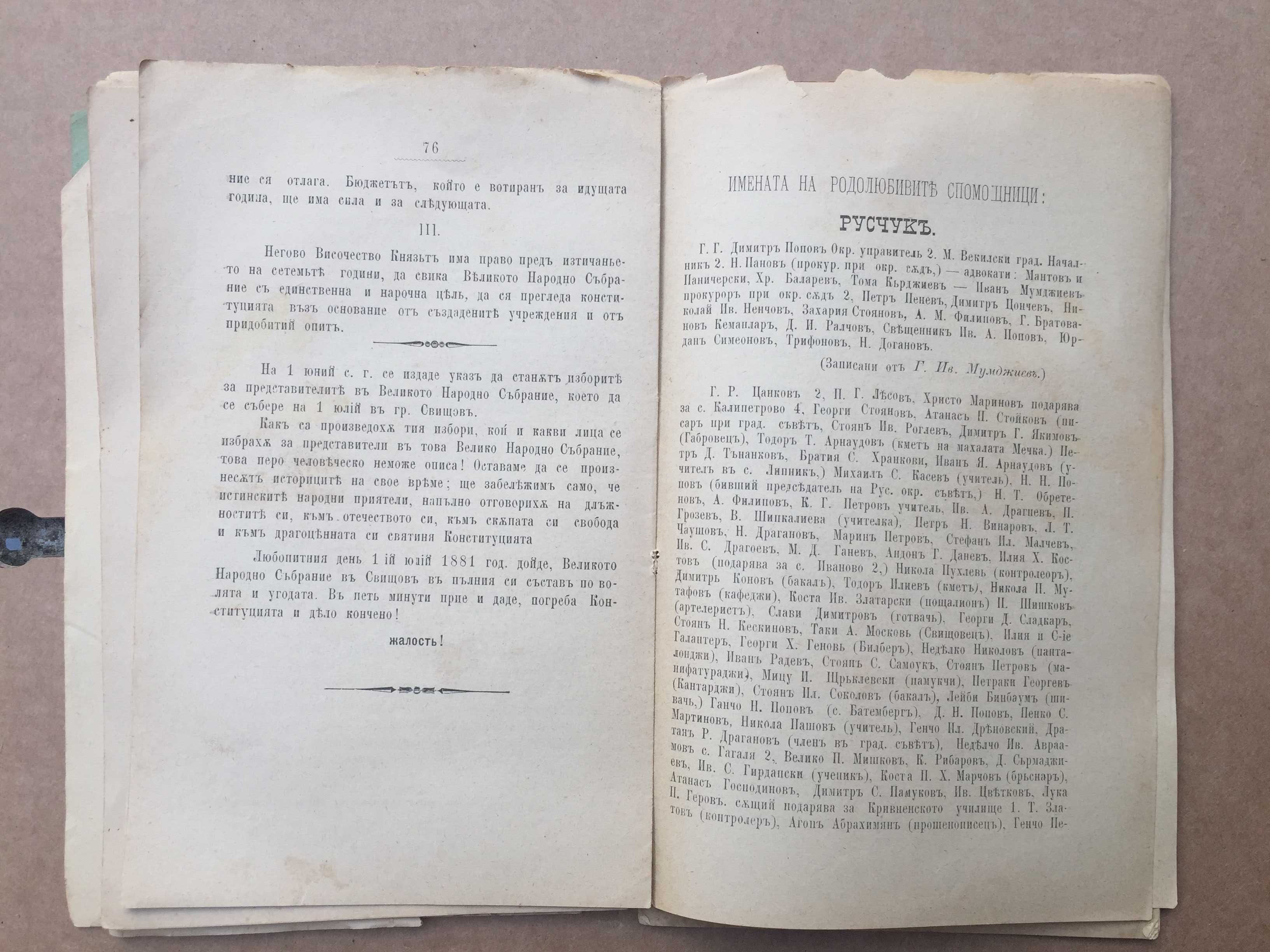 "Борбите, страданията и успехите на българите" - 1881г.