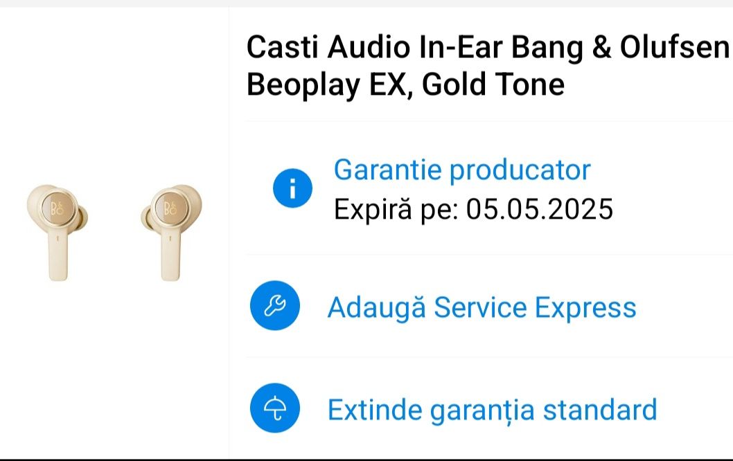 Casti audio BEOPLAY EX, Bang& Olufsen, noi, sigilate, garantie Emag