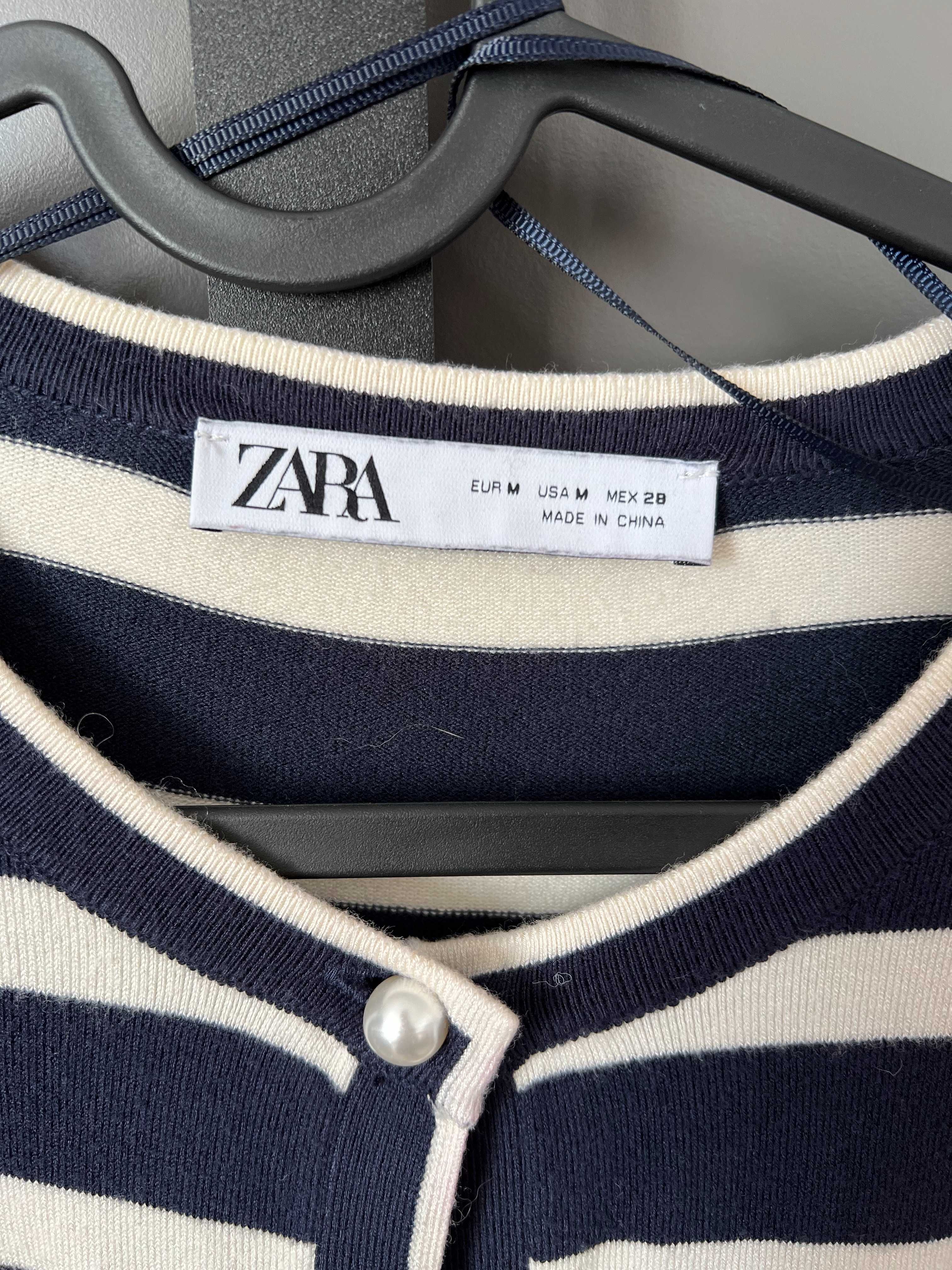 Тъмносиня жилетка на райе Zara с перлени копчета размер M