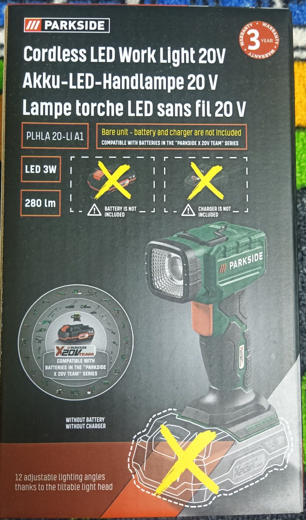 Parkside lanterna 20V lampa iluminat baterie 20V 2A 4A 8A incarcator