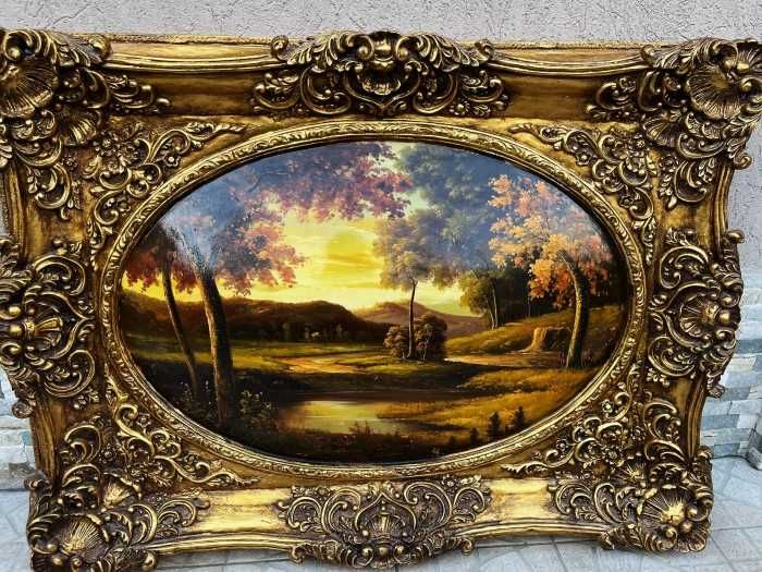 Impozant tablou-dimensiuni mari-Peisaj de toamna-rama deosebita-Franta