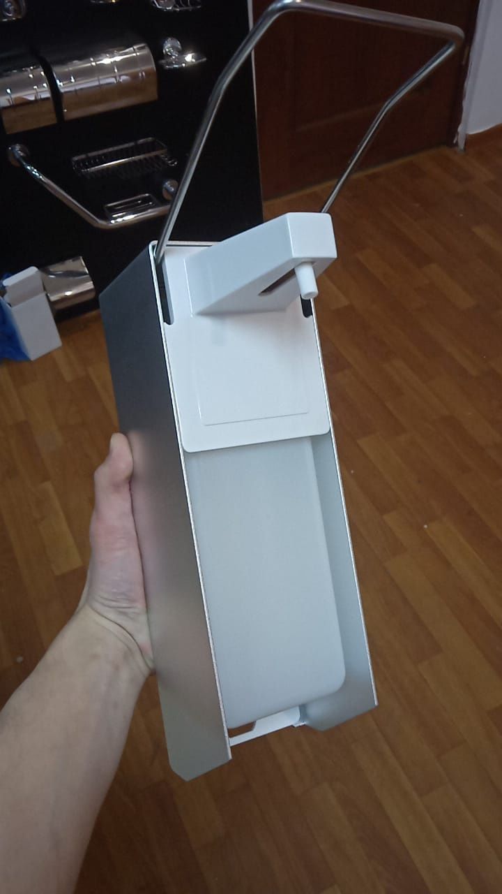 Локтевой дозаторс металлическим корпусом и  с еврофлаконом для антисеп