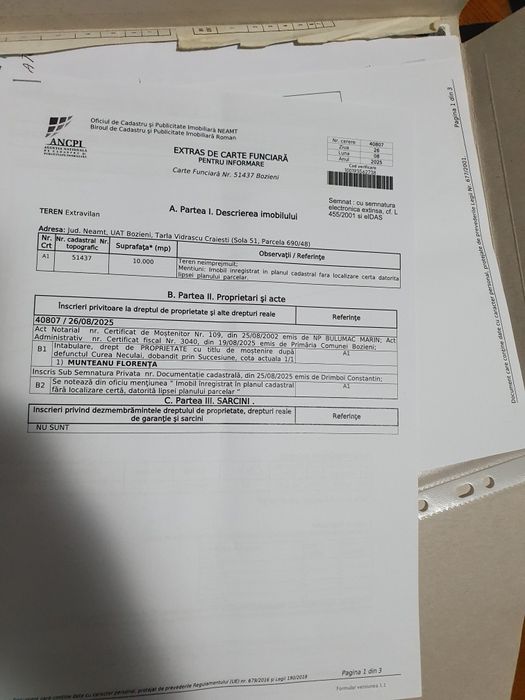 Vand pamant extravilan 1ha in Bozieni - Neamt