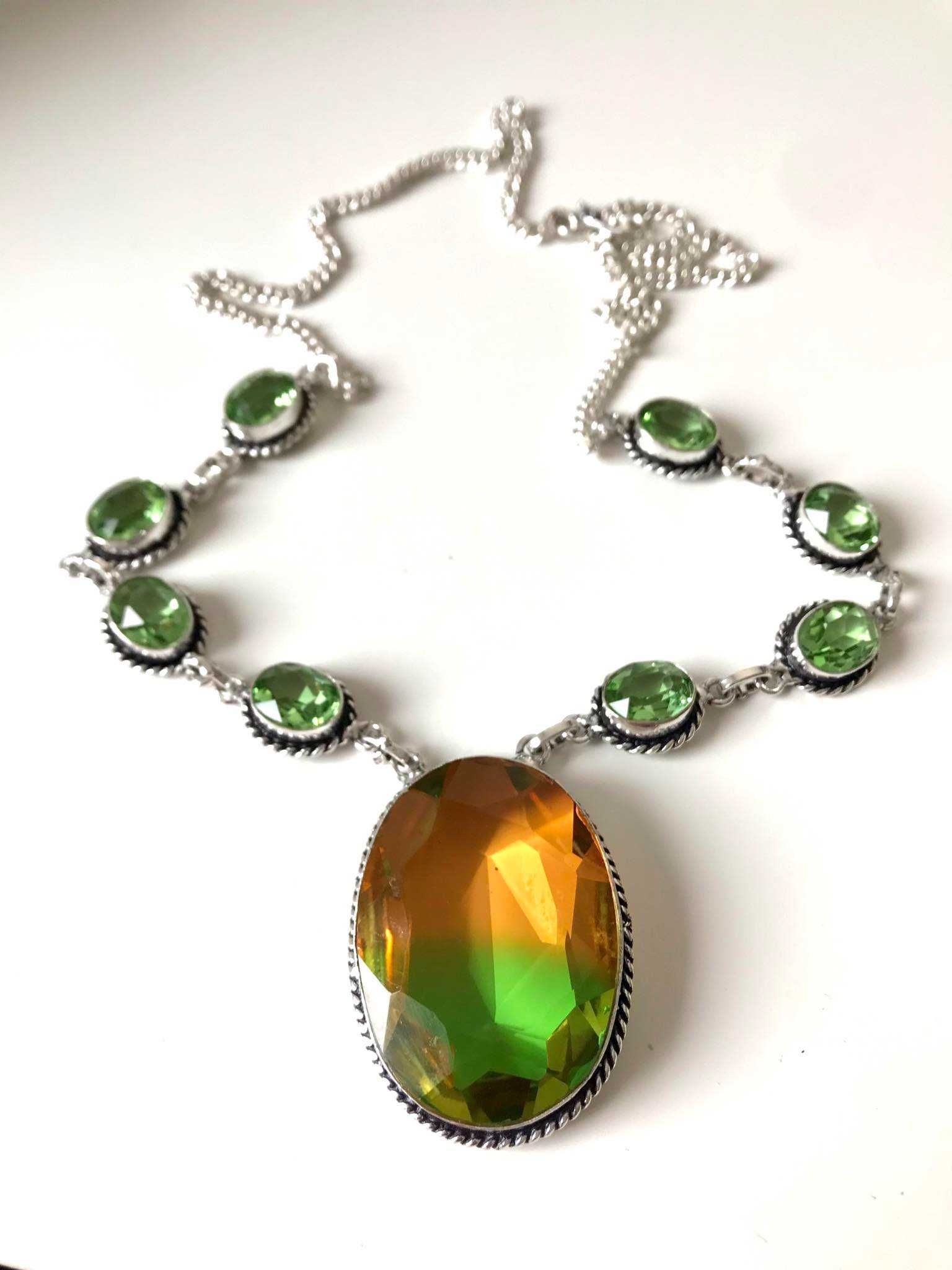 Lant Argint 925 Vintage Cu Pietre Semipretioase Turmalina/Peridot PC