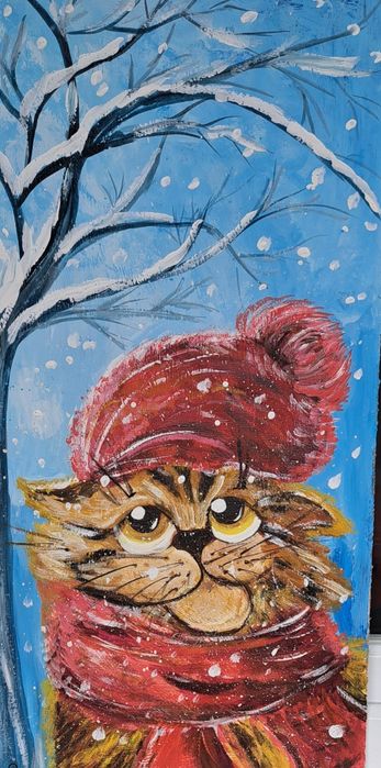 Картина кот снег зима