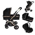 Carucior Auriu Onebaby 3 in 1 - Scaun Auto Inclus - Transport Gratuit