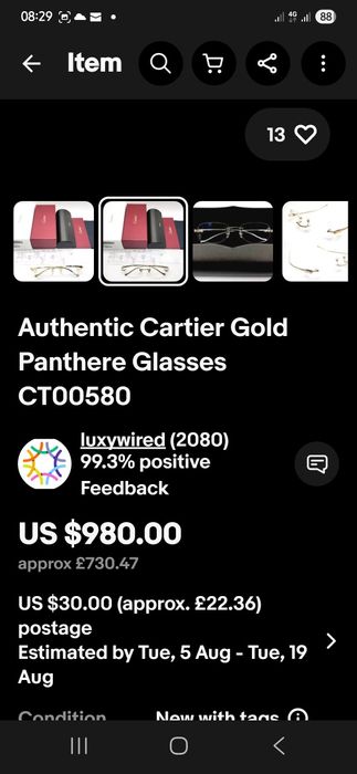 Ochelari Gold Panthere Cartier Originali 100%