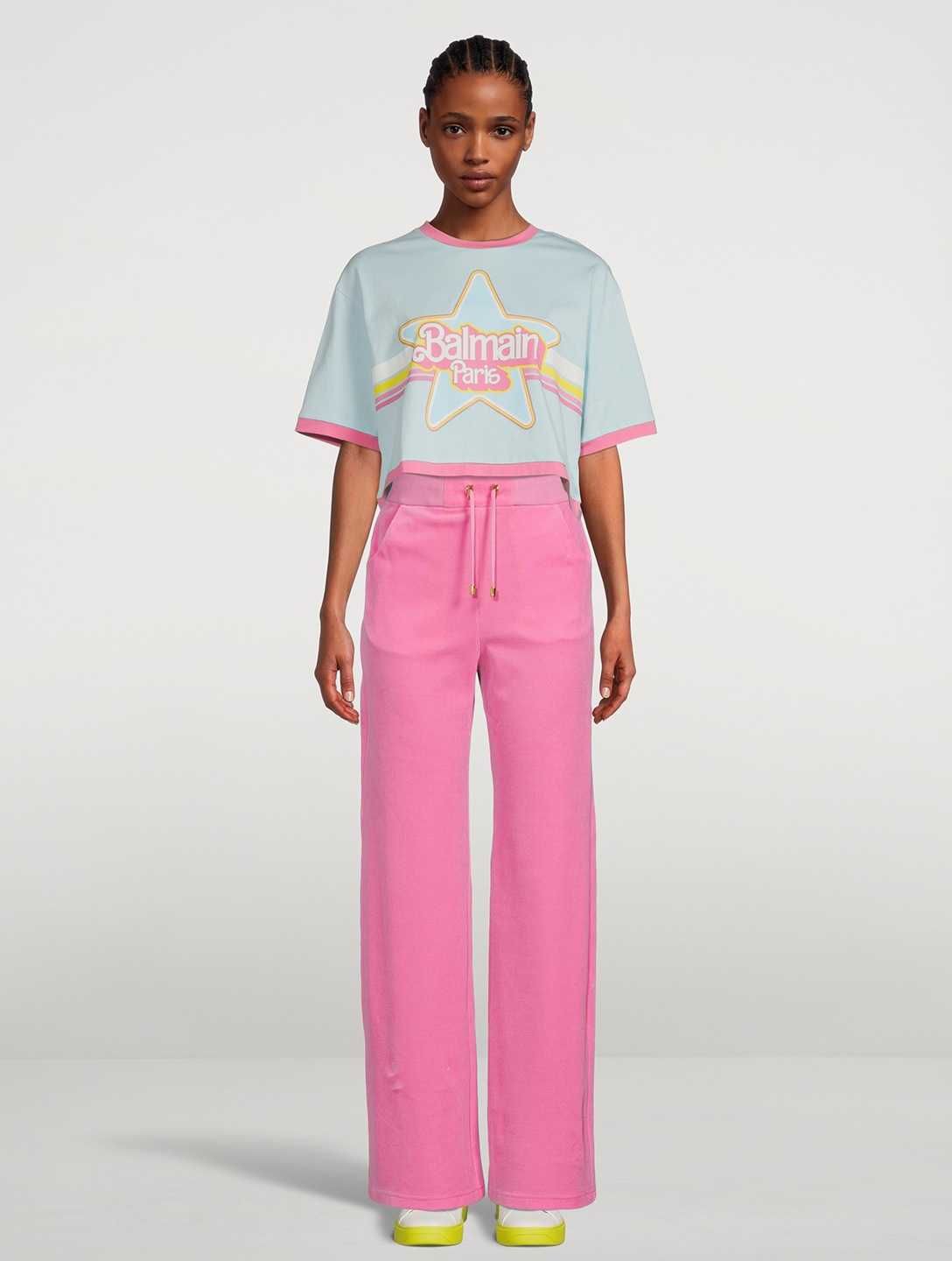 BALMAIN x Barbie Logo Print Cropped Oversized Дамска Тениска XS и M