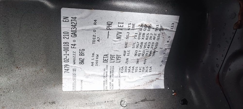 Motor complet echipat Audi A4 B9/A5/A6,2.0 tdi euro 6, cod DETA 2017