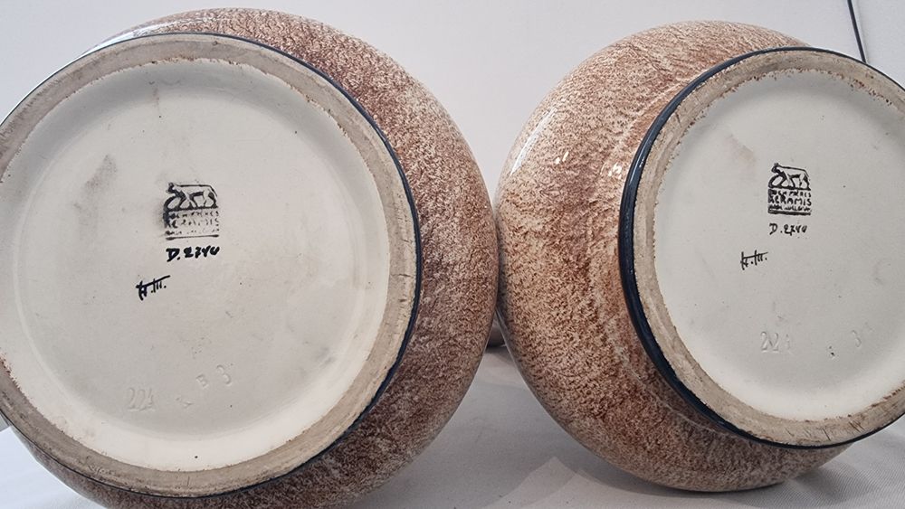 Set 2 vaze ceramice Boch Freres Keramis Belgia 1920-1940 pictate manua