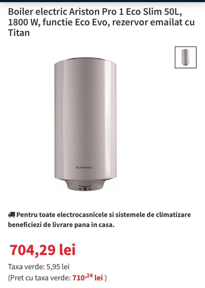 Boiler electric Ariston Pro Eco Slim, 50 l