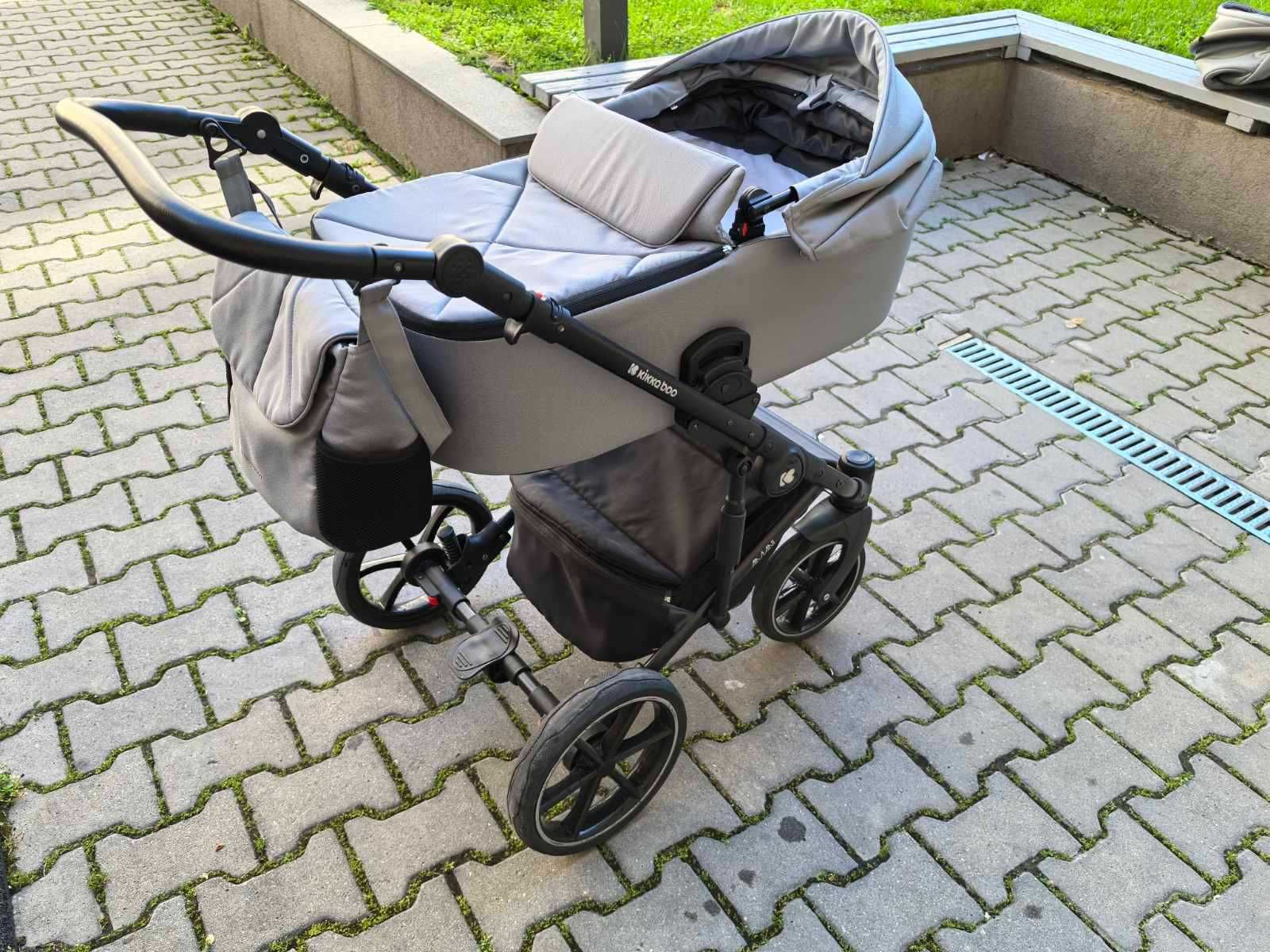 Бебешка сива комбинирана количка 3в1 с твърд кош Amani Grey
