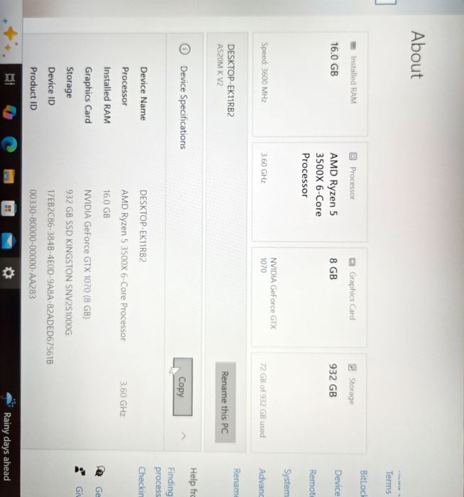 Vand pc ryzen 5 3500x gtx 1070 8gb