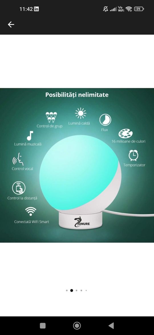 Lampa de veghe led wireless, control vocal, multe culori