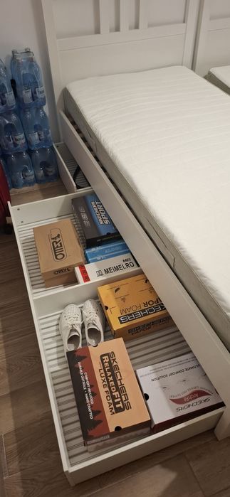HEMNES 2 cadre pat 90x200cm + 2 lăzi pat.