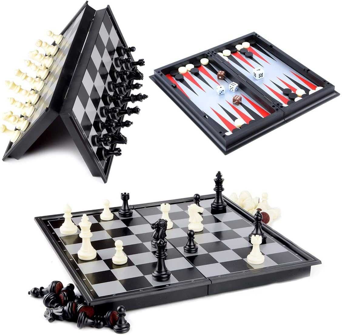 Set de joc 3-in-1 Sah Dame Table placa magnetica pliabila 25 x 25 cm
