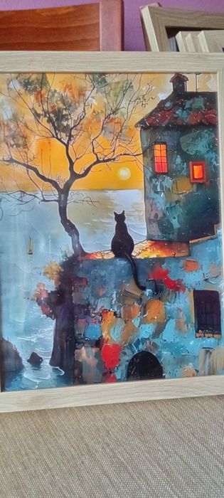 Средиземноморска Прибрежна Сцена-Жива Морска Картина с Балкон,